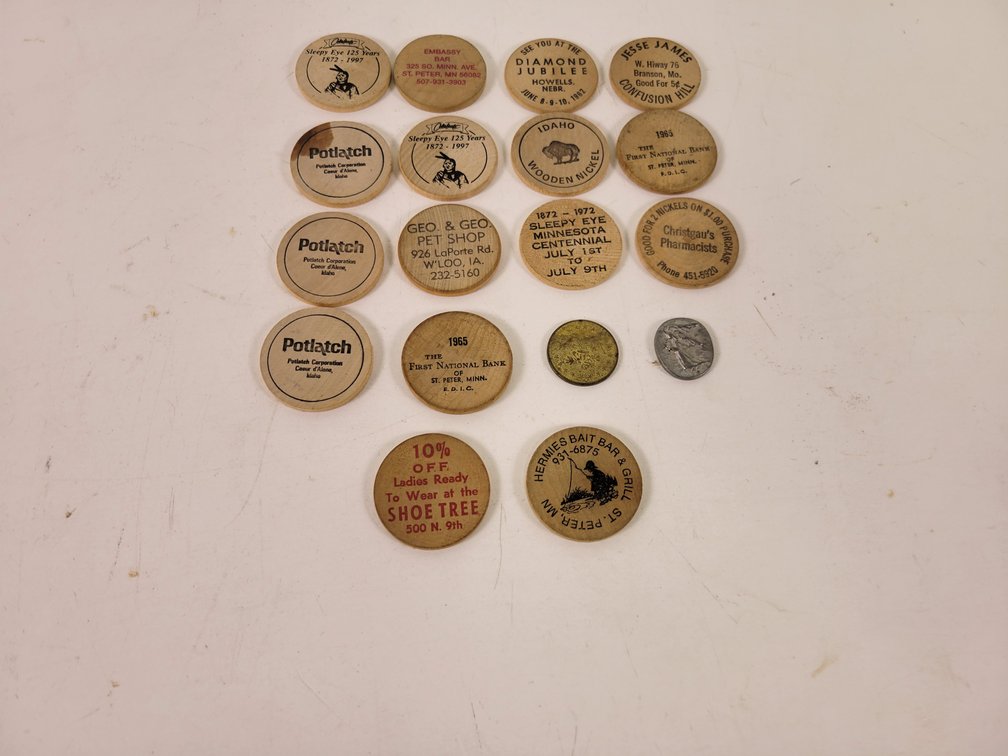 (16) Wood Advertising Nickels