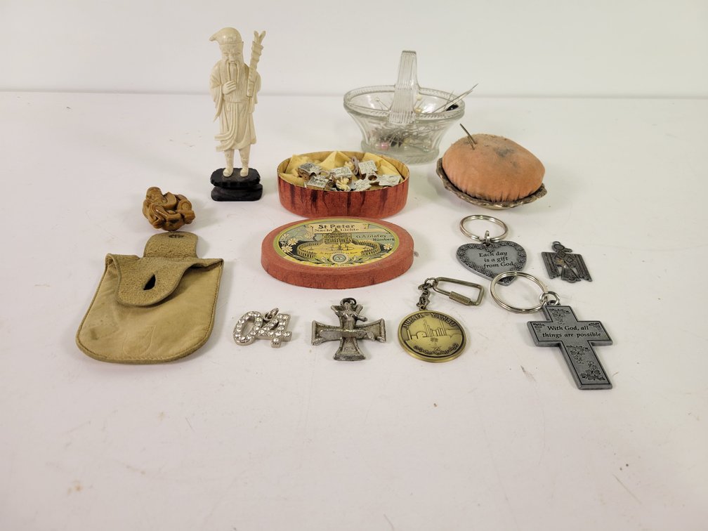 Sterling Silver Pin Cushion, Carved Asian Figures and More