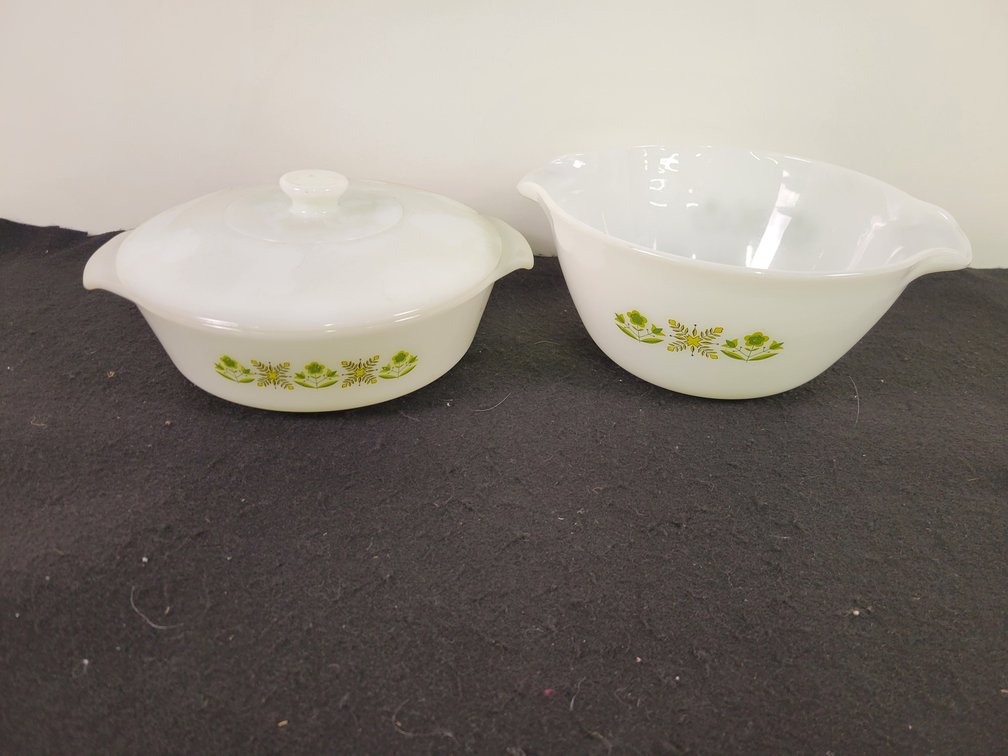 Fire King "Meadow Green" Casserole & Mixing Bowl