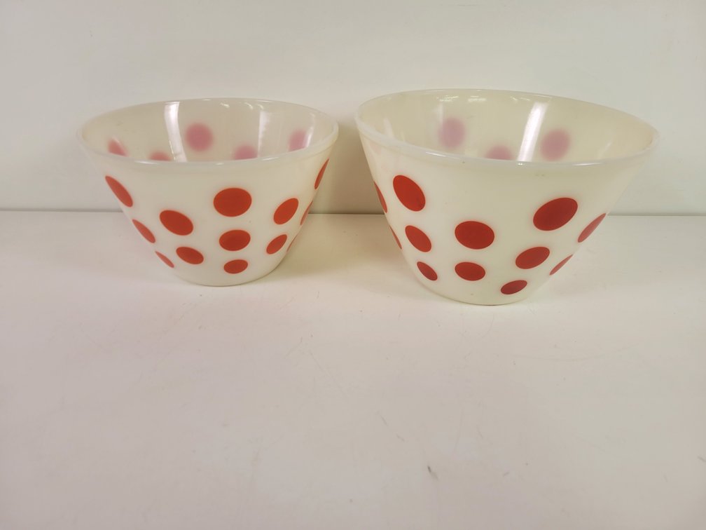 (2) "Red Polka Dot" Fire King Mixing Bowls
