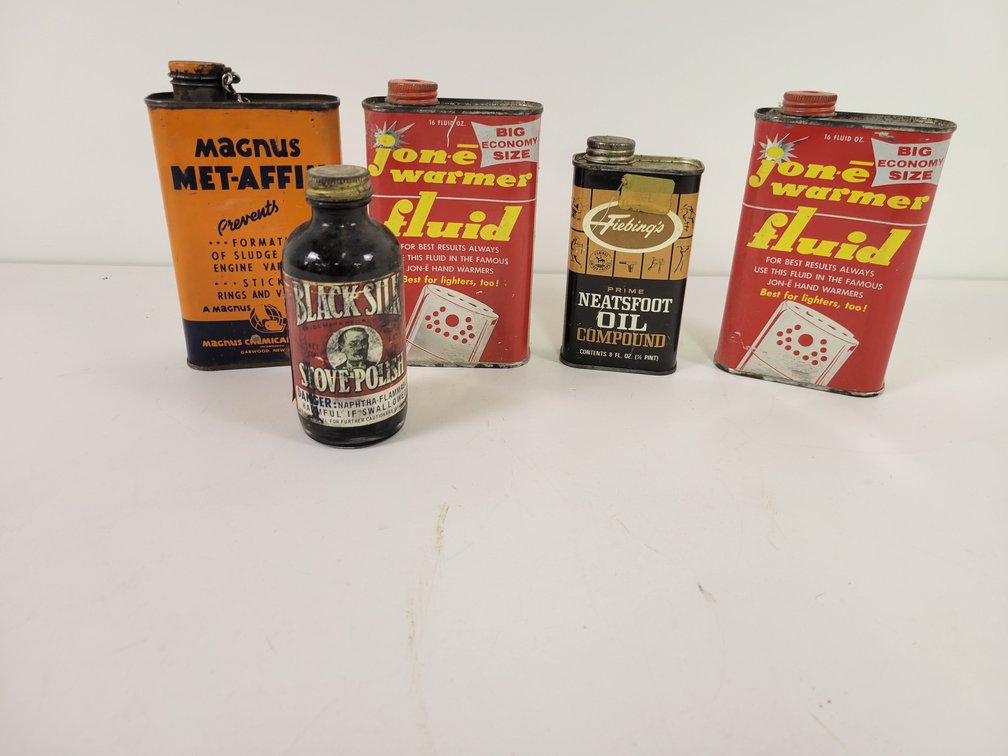 Stove Polish Bottle and Tin Cans