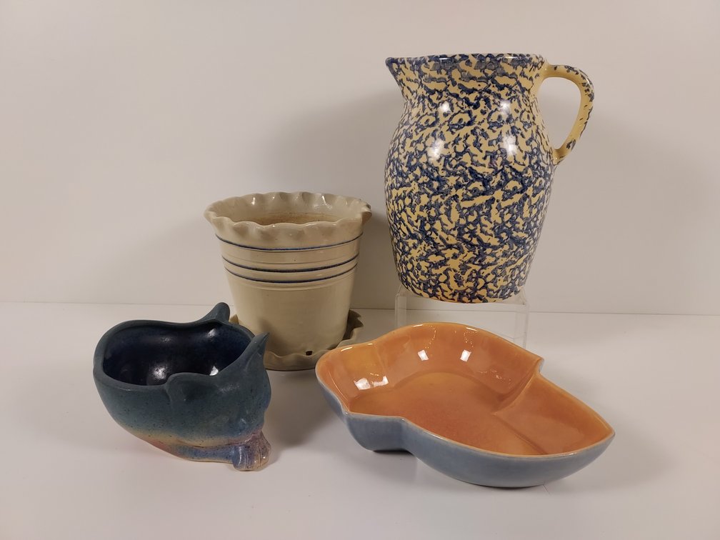 Planters, Dish, and Spongeware Pitcher