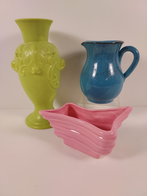 3 Pieces of Brightly Colored Pottery