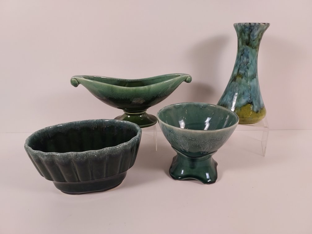 4 Pieces of Green/Blue Art Pottery