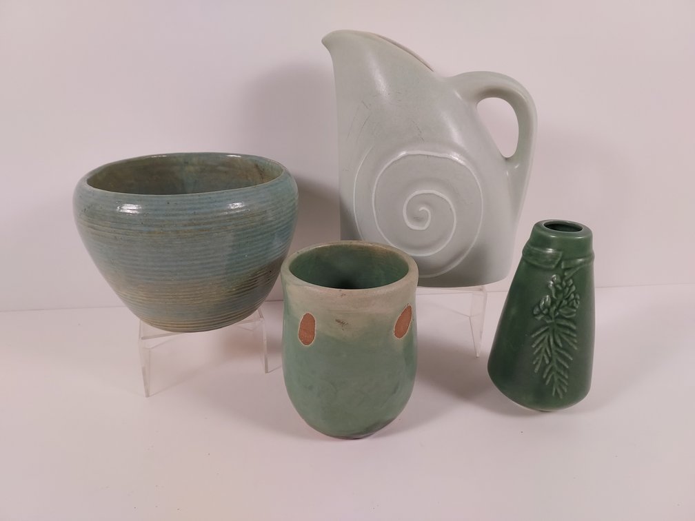 4 Pieces of Green Art Pottery