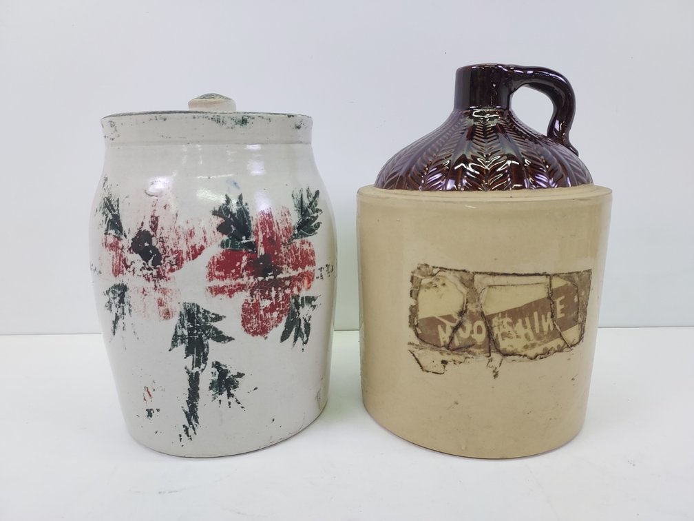 1 Gallon Fern Pattern Jug and Stoneware Cookie Jar