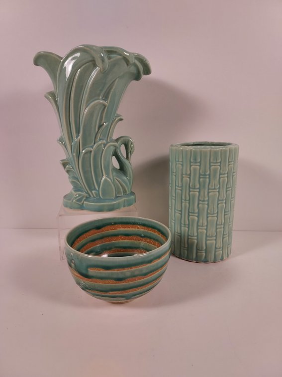 3 Pieces of Aqua Art Pottery