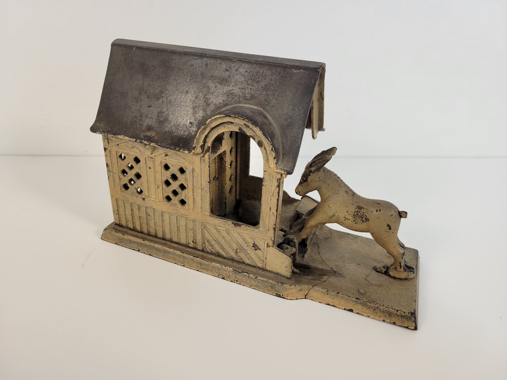 ca. 1883 J.E. Stevens "Donkey Bank" Cast Iron Mechanical Bank