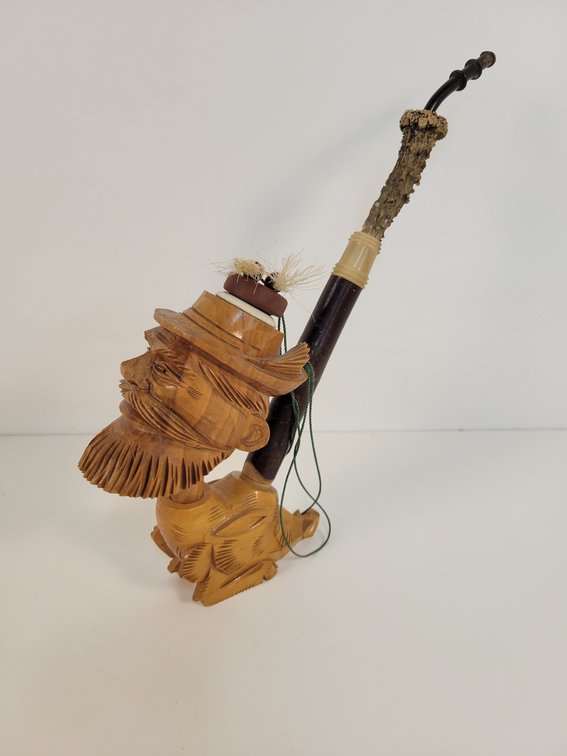 Hand-Carved Figural Folk-Art Smoking Tobacco Pipe