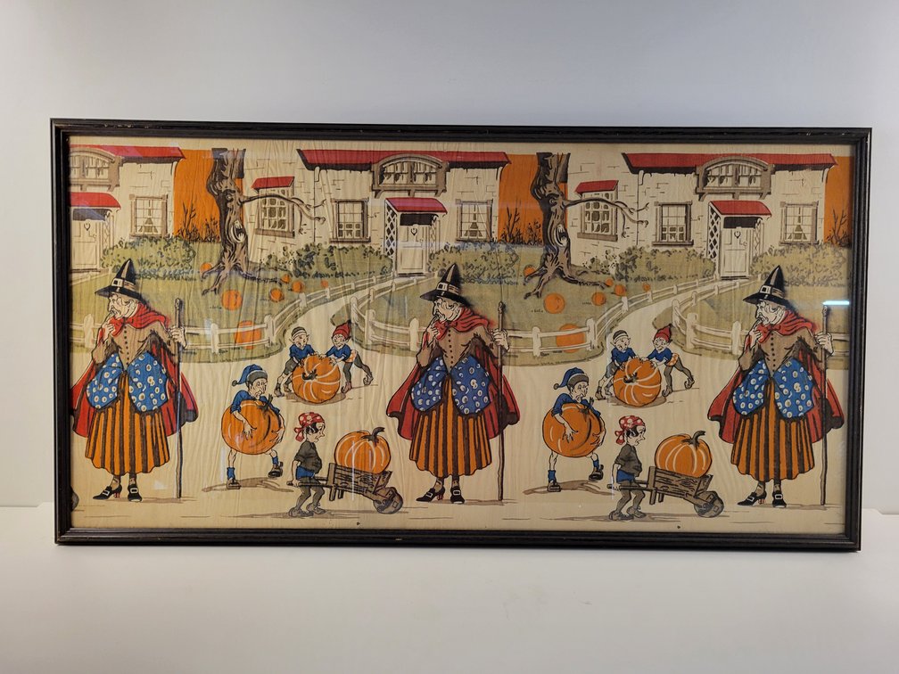 Large 1930s Halloween Crepe Paper Decoration in Frame