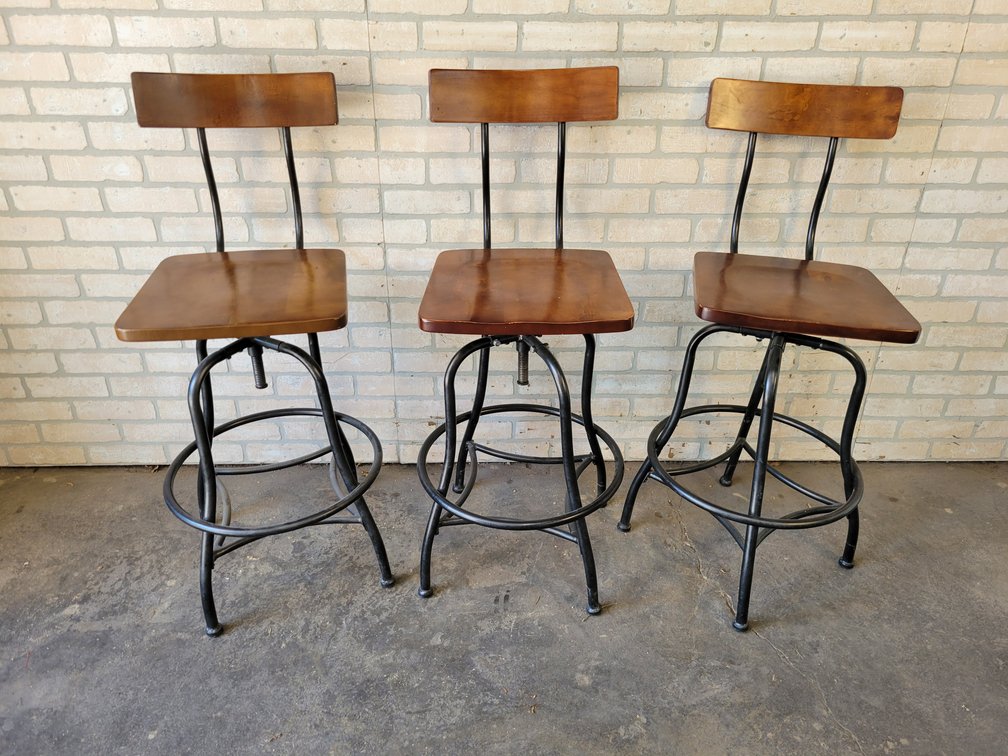 (3) Wood Seat Bar Stools