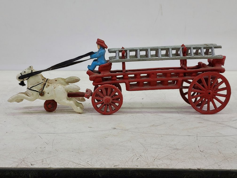 Cast Iron Horse Drawn Fire Truck Wagon