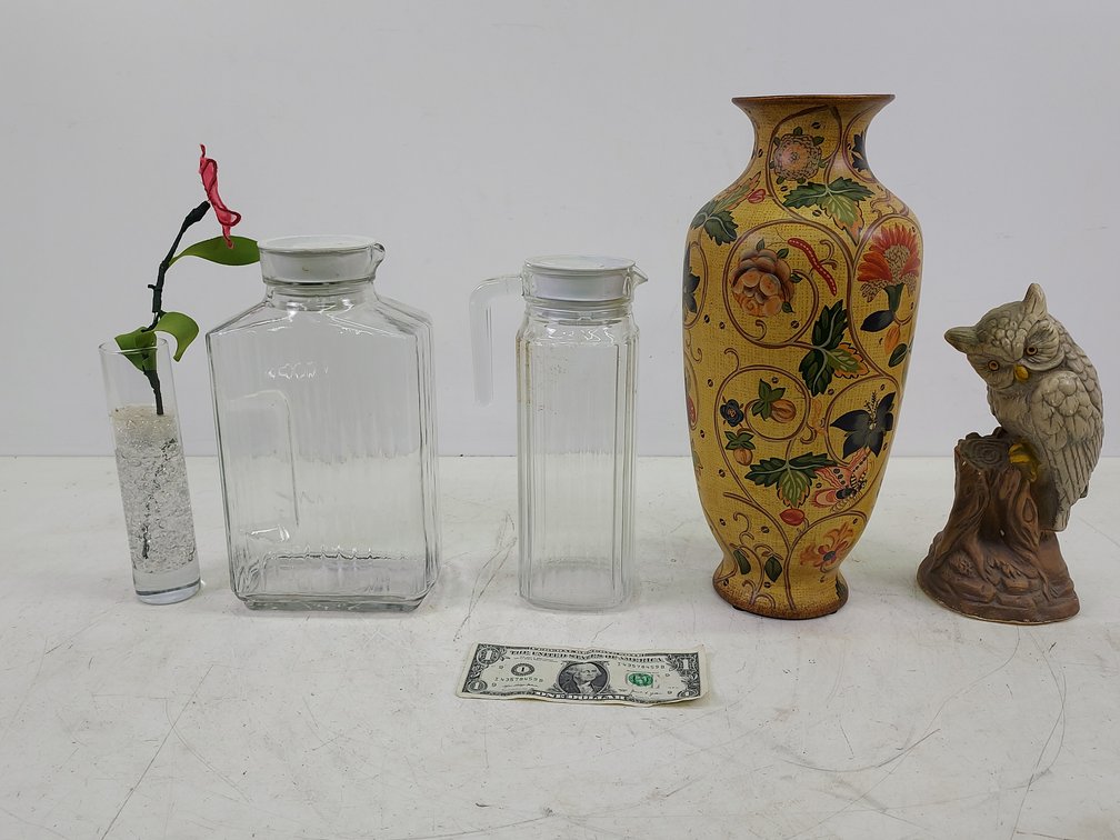 (5) Glass & Ceramic Pitchers, Vases & More