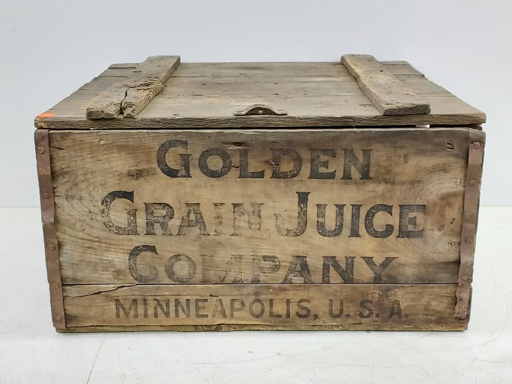 Vintage Golden Grain Juice Company Wood Crate