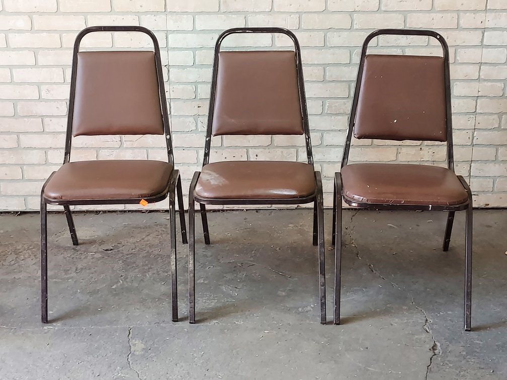 (3) Brown Padded Stackable Steel Chairs