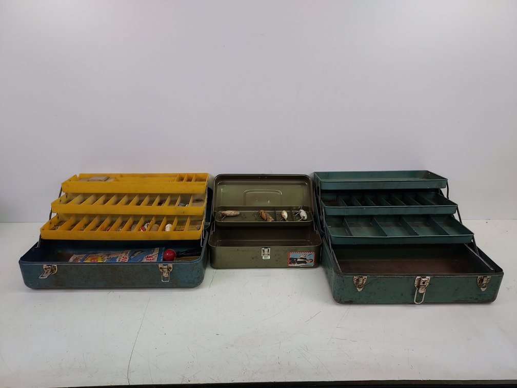 (3) Vintage Steel Tackle Boxes & Tackle
