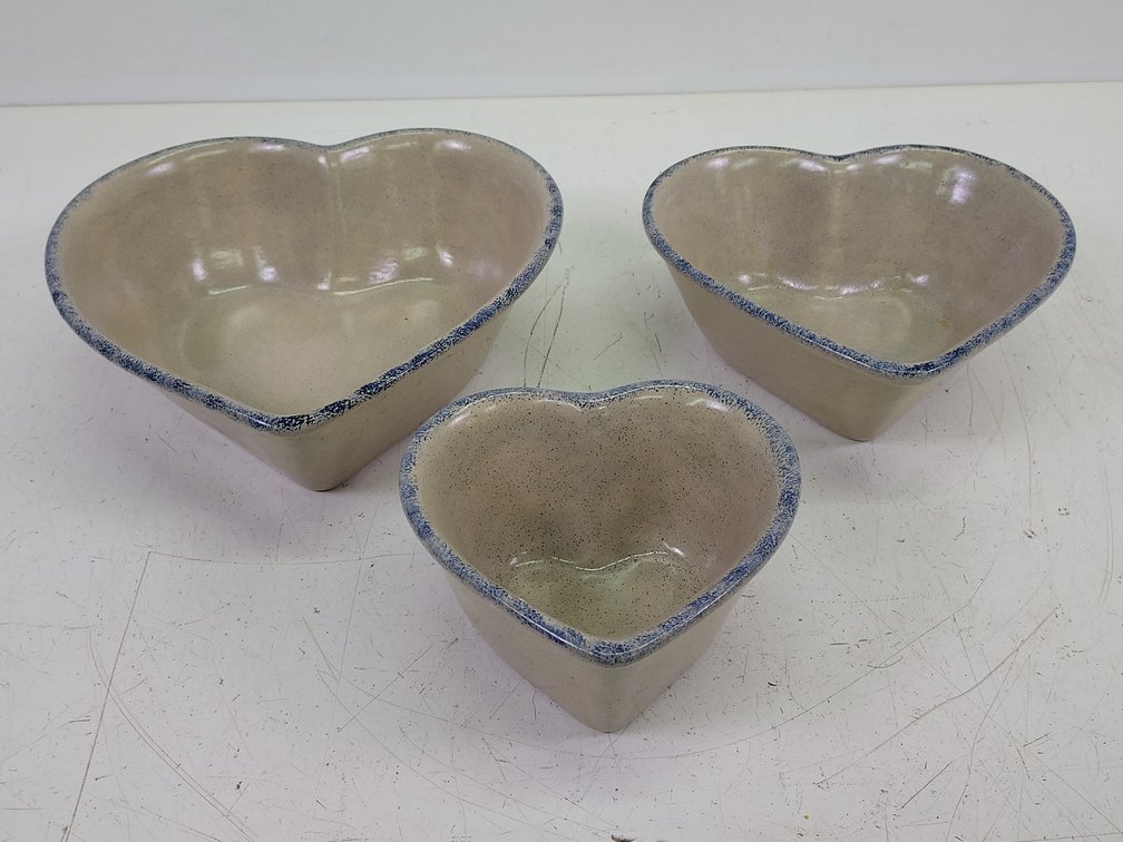Set of (3) Vintage Stoneware Heart Shaped Nesting Bowls