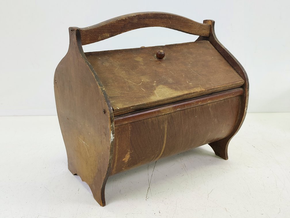 Vintage Double Lid Wood Sewing Box