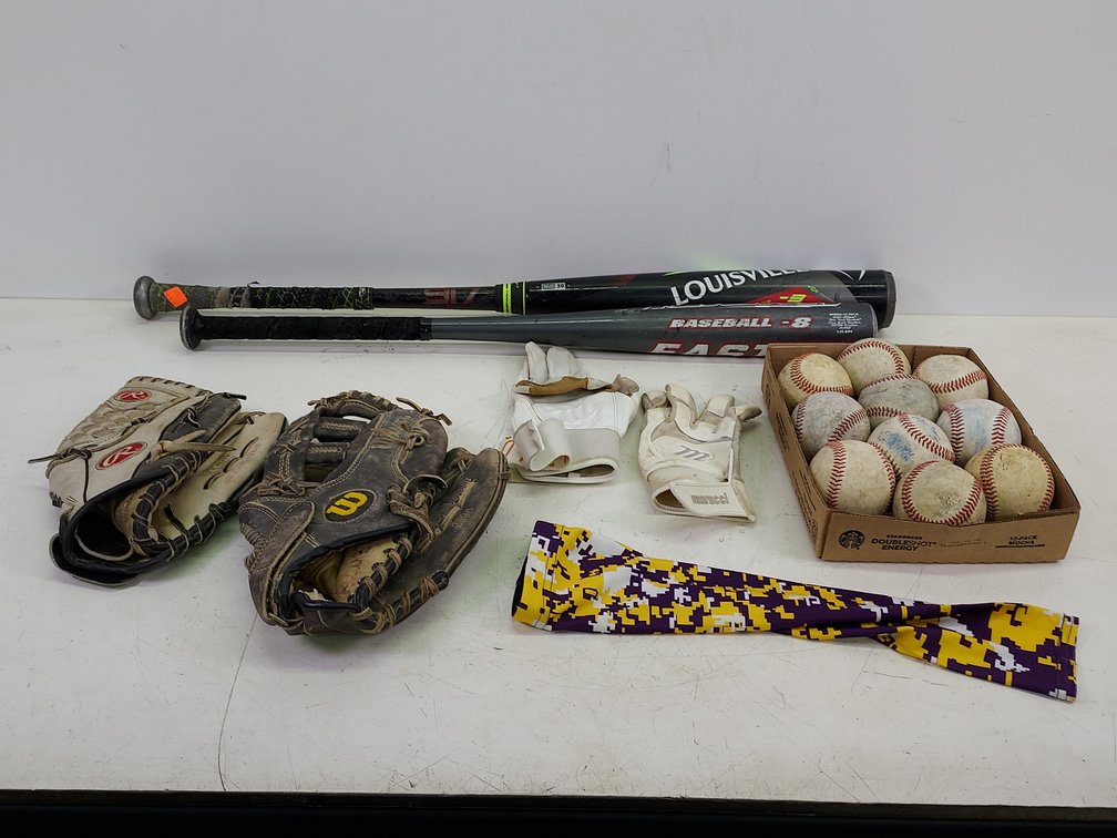 (2) Baseball Bats, (10) Balls, (2) Gloves & More
