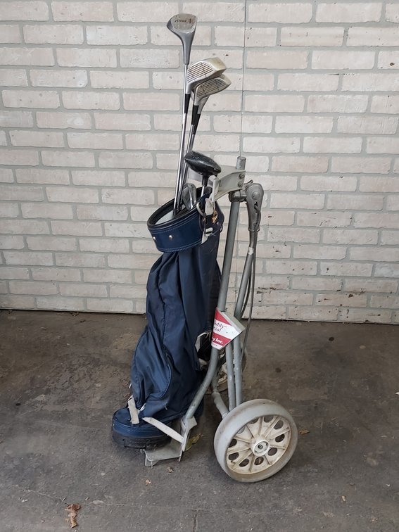 Vintage Golf Clubs, Bag & Pull Cart