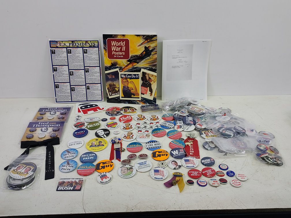 WWII Poster Cards & Large Lot of Political Buttons
