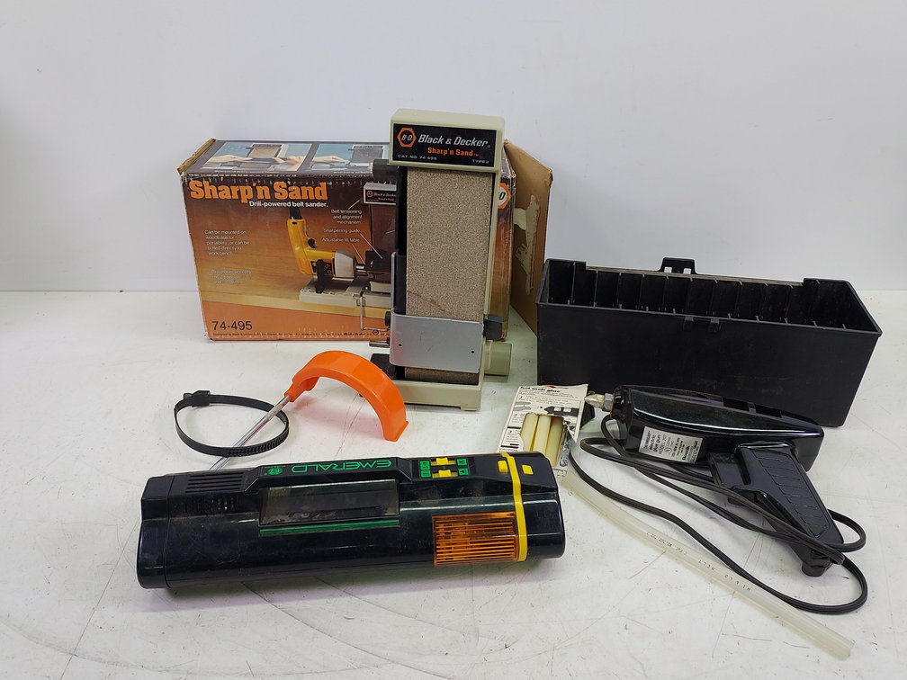 Vintage Glue Gun, B&D Sharp'n Sand & Emerald Flashlight