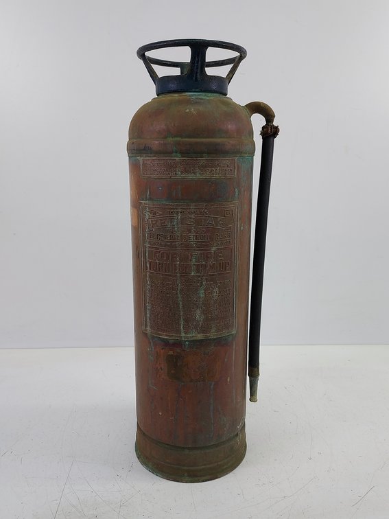 Vintage Red Star Copper & Brass Fire Extinguisher