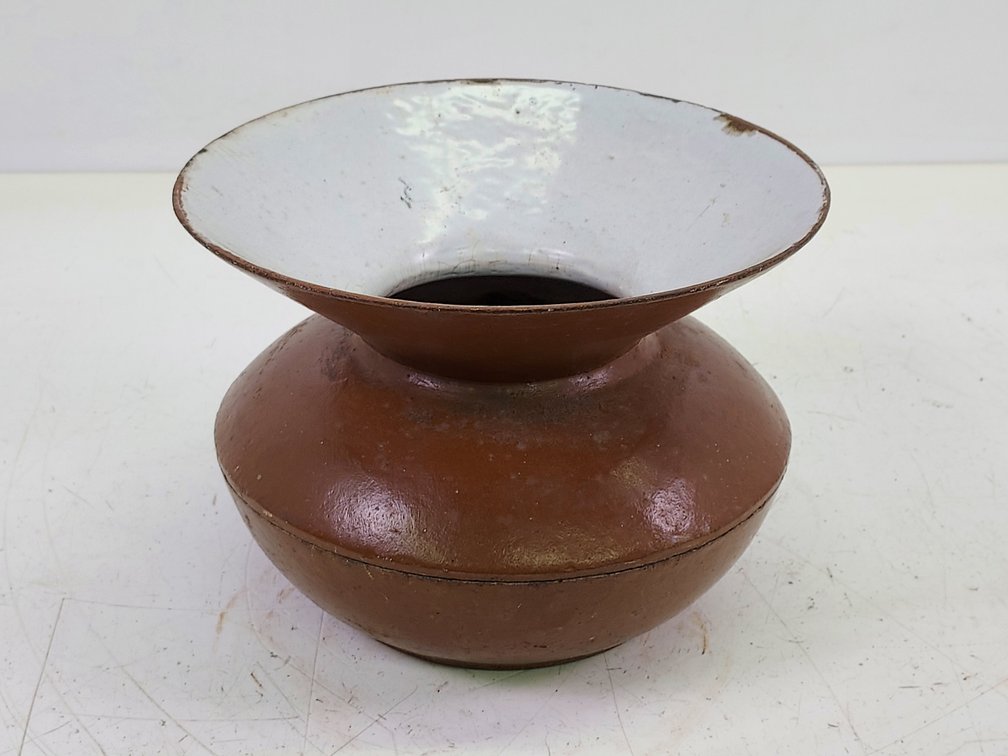 Vintage Cast Iron & Porcelain-Enameled Spittoon
