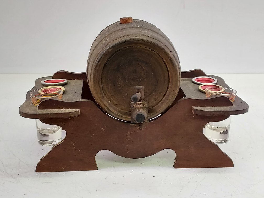 Vintage Ceramic Whiskey Barrel Bar Set