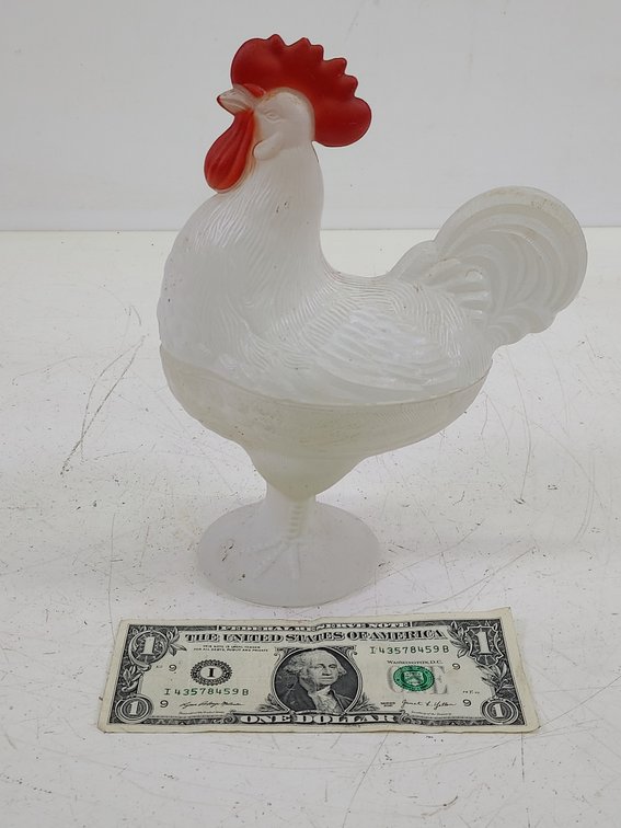 Vintage Westmoreland Frosted Glass Rooster Candy Dish