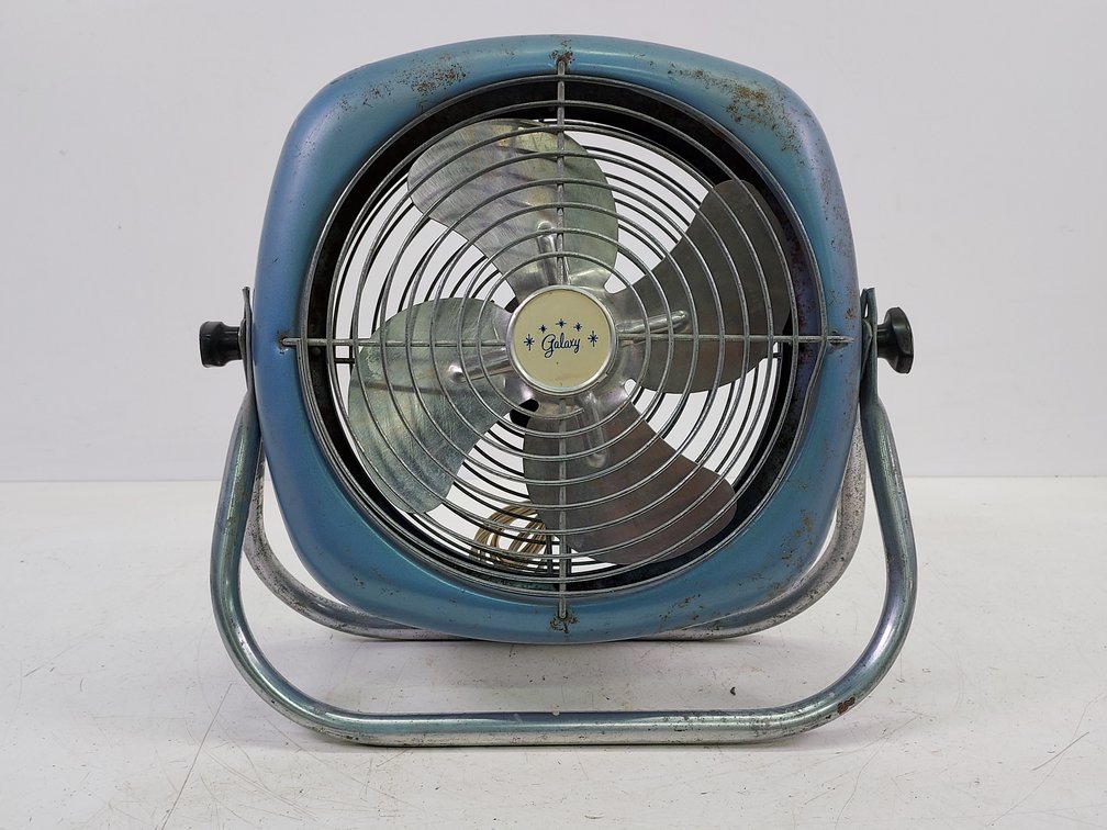 Vintage Galaxy Metal Box Fan on an Adjustable Metal Stand