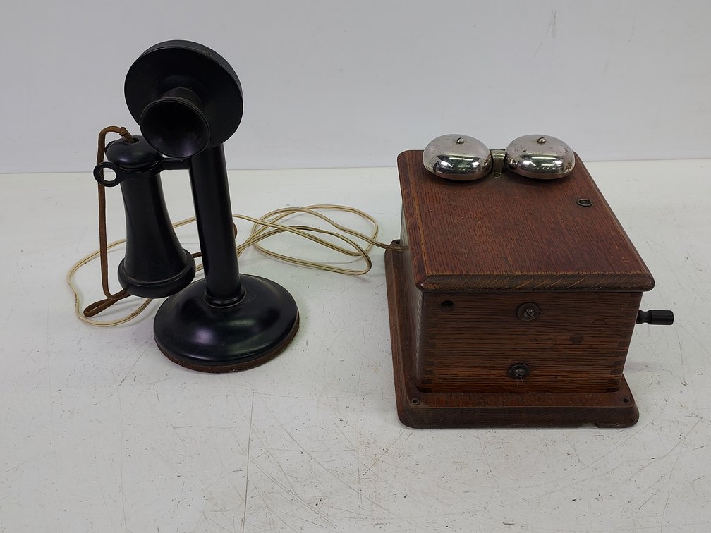 Vintage Western Electric Co. Candlestick Phone & Wood Wall Box