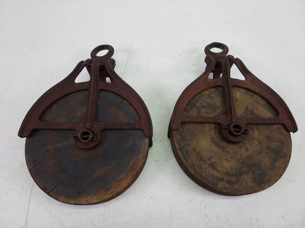 (2) HD Hudson Cast Iron & Wood Pulleys