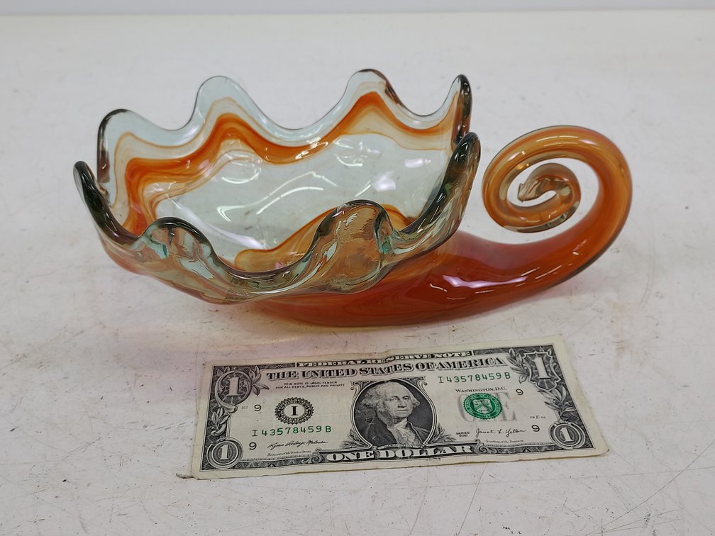Orange Hand-Blown Art Glass Candy Bowl