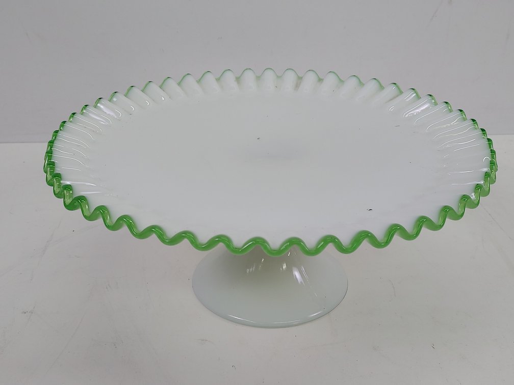 Fenton Emerald Crest Milk Glass Pedestal Cake Stand