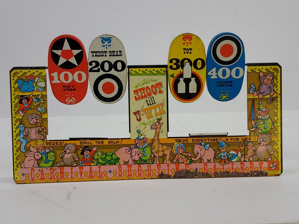 Vintage "Shoot Till U-Win" Tin-Litho Carnival Shooting Gallery