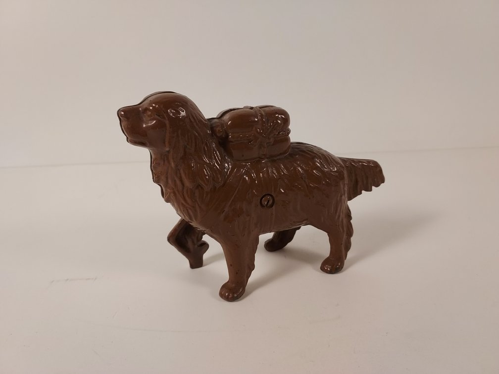 Vintage Cast Iron Painted "St. Bernard with Pack" Coin Bank