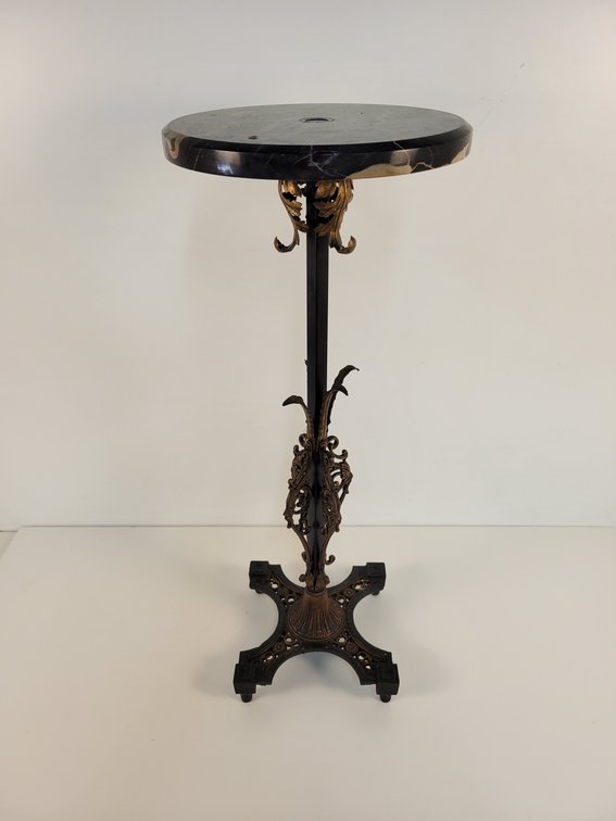 Ornate Cast Iron Base Accent Table with Marble / Stone Top