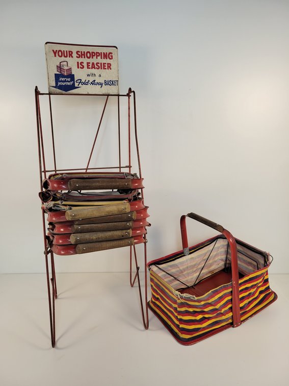 Vintage Shopping Basket Corral with (7) Folding Baskets