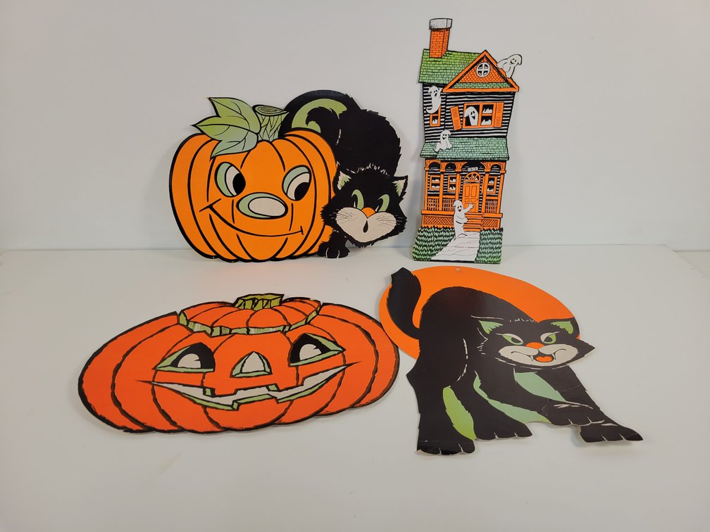 (4) Vintage Halloween Paperboard Die cut Decorations