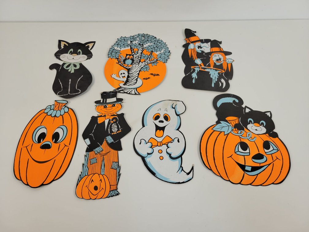 (7) Vintage Halloween Paperboard Diecut Decorations