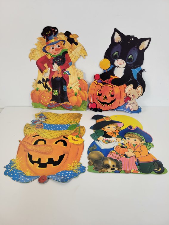(4) Vintage Halloween Paperboard Diecut Decorations
