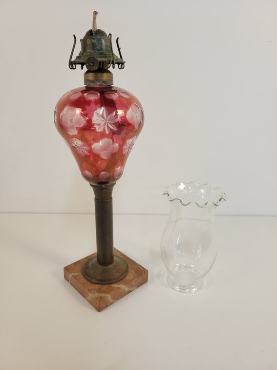 19th Century Cranberry Sandwich Glass Oil Lamp