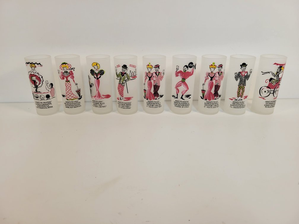 (9) Hand-Painted Barware Glasses - Federal Glass