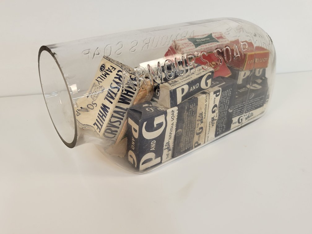 "Armour's Toilet Soap" Glass Counter Jar with Bars of Soap