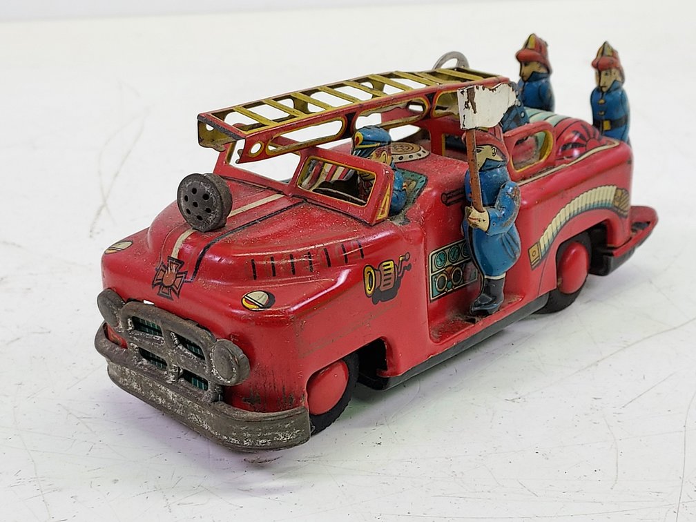 Vintage Tin Litho Flag Friction Fire Engine