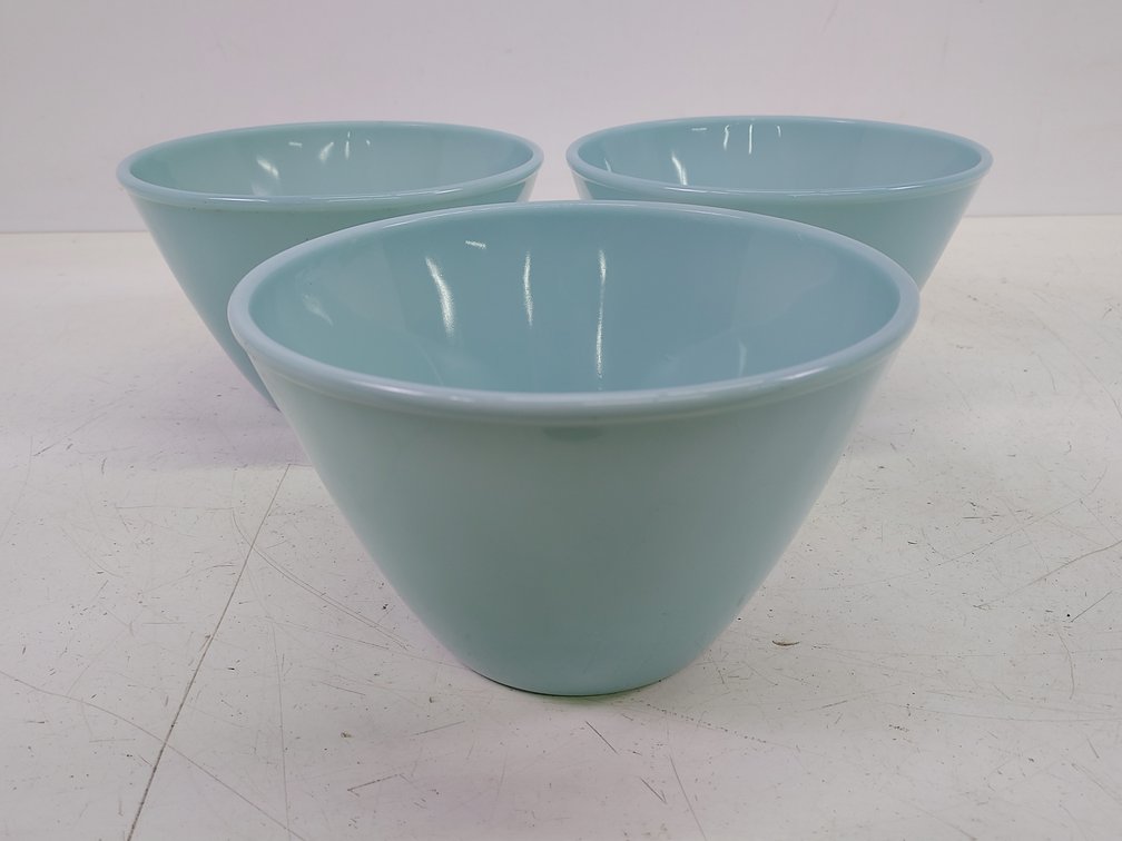 (3) Vintage Fire King Blue Delphite Mixing Bowls