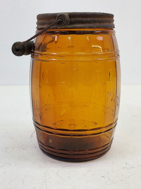 Vintage Amber Globe Tobacco Company Glass Barrel