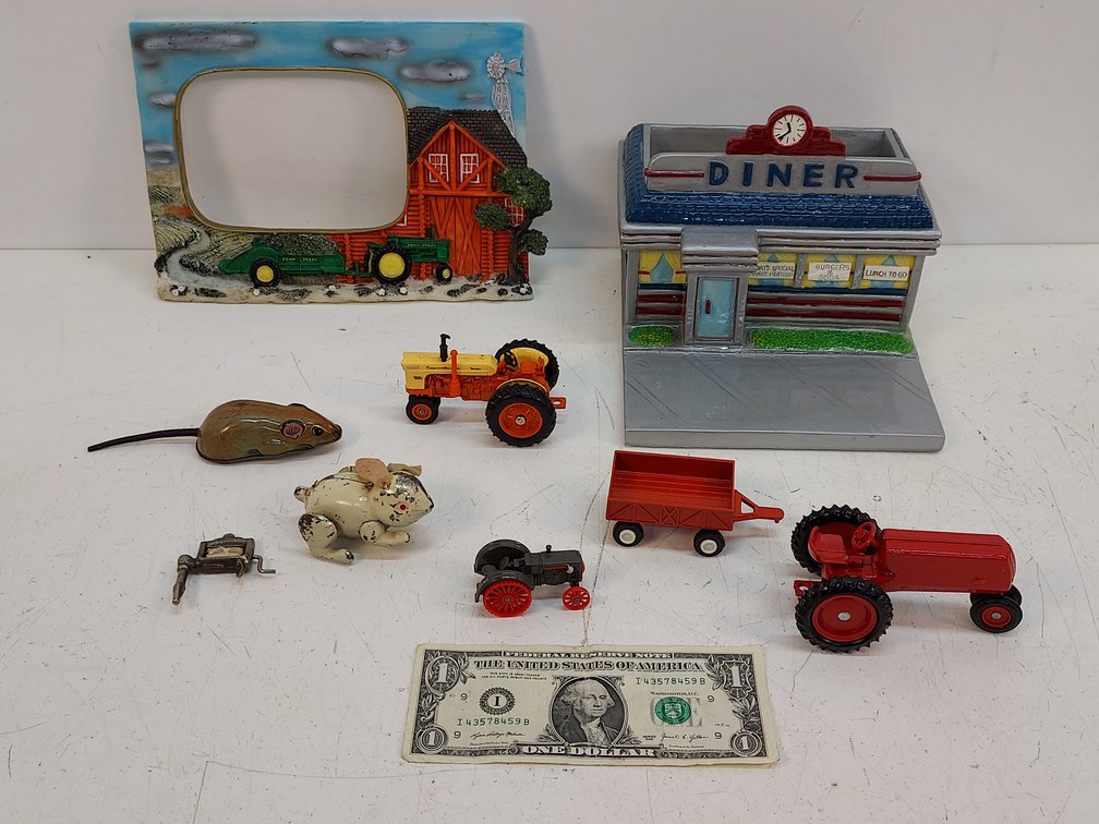 Misc. Lot of Tractors, Tin Toys & More