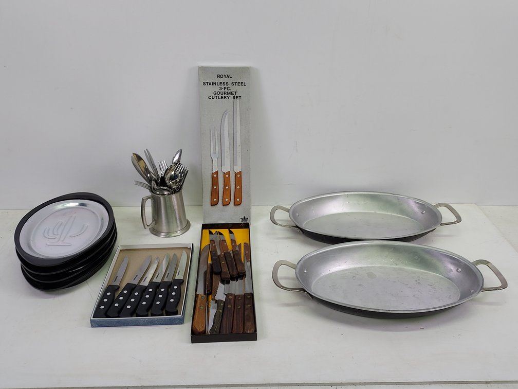 Knives, (4) Hot Plates, Stainless. Flatware & More